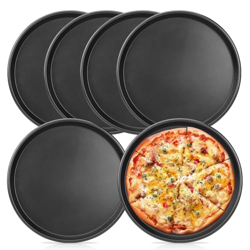 6er Set Pizzablech, ∅ 29 cm Pizzablech Rund, Edelstahl Pizza Backblech mit Antihaftbeschichtung, Pizzabackbleche Set Ungiftig & Gesund Leichte Reinigung für Pizza Pie Flammkuchen Käsekuchen(Schwarz)