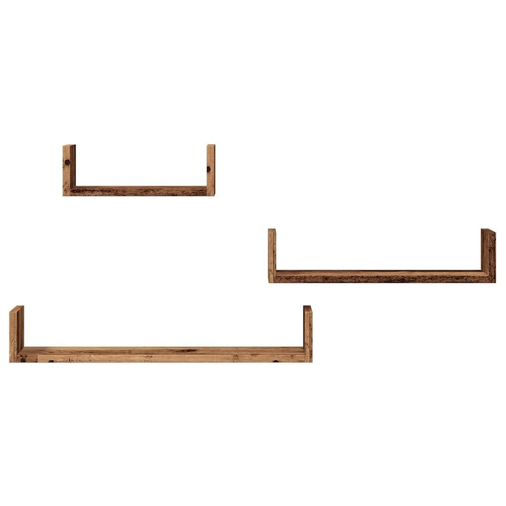 Set di 3 Mensole a Parete in Legno Antico Truciolato, Dimensioni 30-60cm, Stabili Durevoli e Salvaspazio, per Decorare Pareti in Bagno Cucina Soggiorno