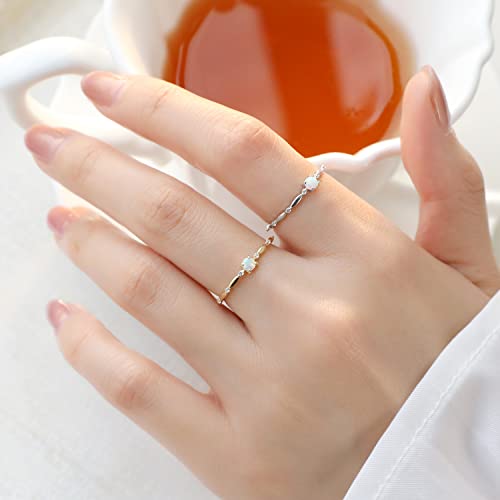Meissa Sterling Silver Opal Ring For Women White Fire Opal October Birthstone Dainty Minimalist Stackable Ring Gold Promise Ring Size 5-9 (Silver, 6) #TOP7