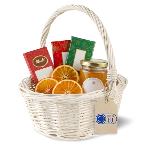 Creative Home Petit Panier de Pâques en Osier Blanc | 22 x 22 x 26 cm (+/- 2 cm) | Panier avec anse | Tissé à la main | Panier cadeau | Panier fruits