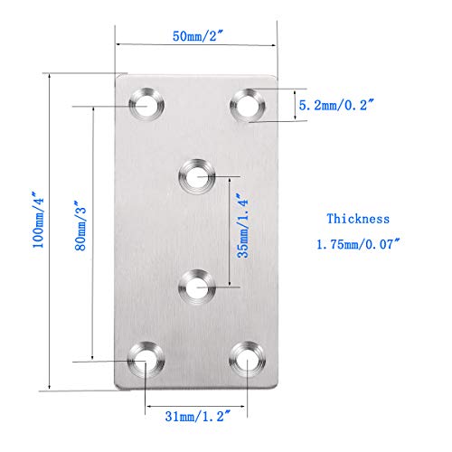 4Pcs Mending Plates Heavy Duty Stainless Steel Flat Bracket 100 X 50Mm Metal Straight Brace Repair Plates For Wood,Shelves,Cabinet,Furniture #TOP4