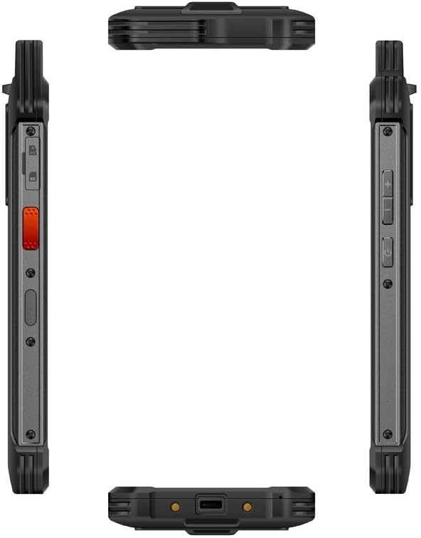 Multiple views of the UNIWA W999 phone, showing top, bottom, left, right, front, and back sides.