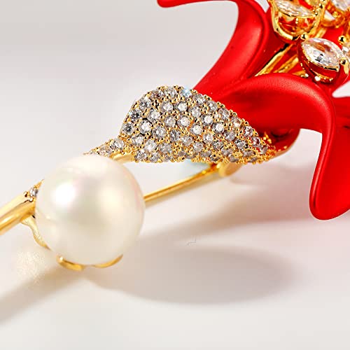 Ailonmei Elegant Pearl Flower Designer Brooch Pins Broches Costume Jewelry For Women Fashion Christmas Gift (Lily) #TOP2