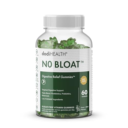 No Bloat Gummies for Gut Health & Digestion Digestive Enzymes Prebiotic Fibre (PHGG) & Postbiotics Ginger Fennel & Peppermint Bloating Relief Sugar-Free 60 Gummies