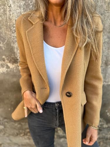 CHARTOU Women Solid Color Blazer Wool Blend Causal Business Office Open Front Short Jacket Pea Coat3