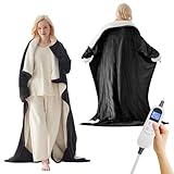Richtry Electric Blanket Wearable with Foot Pockets & Sleeves, Electric Heated Snuggle Blanket, Flannel & Sherpa Heating Throw with 10 Heat Settings, 1-12 Hours Auto Shut-Off, 50
