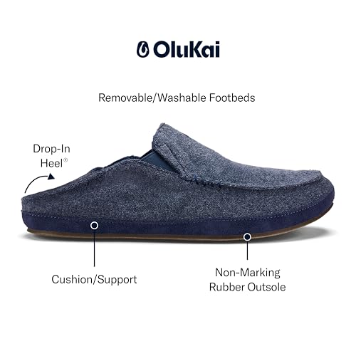 OLUKAI Moloa Hulu Men's Wool-Blend Slippers, Soft & Heathered Knit Slip On Shoes, Suede Leather Foxing, Drop-In Heel Design4