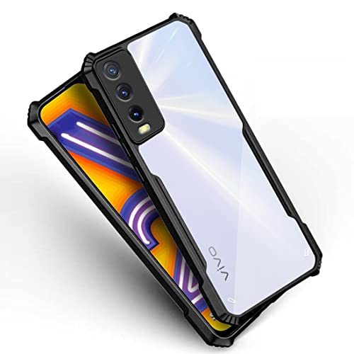 Image of Fashionury Back Cover for Vivo Y20 / Vivo Y20i | Four Corner Hybrid Soft PC Anti Clear Gel TPU Bumper Case [Shock Proof] [Anti-Slip] (Black)