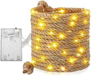 TTSAM Rope Lights Outdoor,Battery Christmas Tree Lights,Battery Powered Indoor Outdoor Home & Garden Natural Hemp Rope String Fairy Light, Ideal for Mantles, Gazebos, Posts and Trees