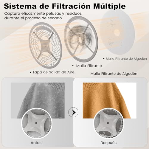 GOPLUS Secador de Ropa Compacto de 800W, Secador Eléctrico con 5 Modos de Secado, Secador de Evacuación con Protección contra Sobrecalentamiento y Filtración Múltiple para Casa (Electrónica) - imagen 3