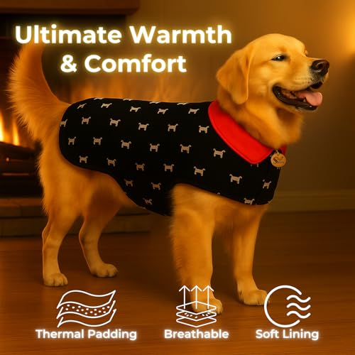 Image of Sage Square Dog Print 3-Layered Jacket Windproof - Durable, Water-Resistant, Comfortable Fit, Stylish Dog Coat with Trendy Design Deal for Cold Weather, Indoor & Outdoor (Printed, L - 18 Inch)