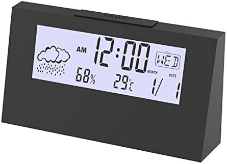 ZHELIOSMX White Backlight Digital Large LCD Weather Monitoring Clocks with Temperature Humidity Calendar Alarm Clock (Black)