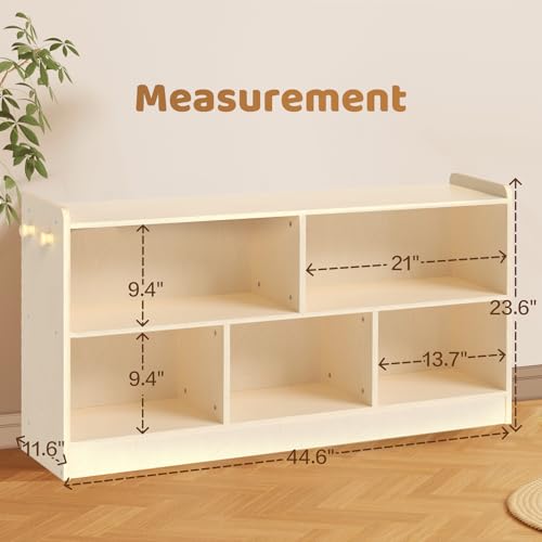 Image of Wooden Kids Storage Cabinet, 5-Section Toddler Montessori Bookshelf, Kids Organizer for Classroom, Playroom, Kindergarten, Large Size
