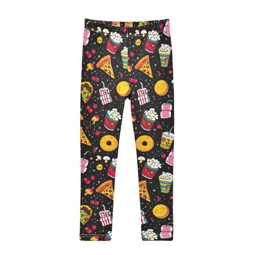ALAZA Girls' Leggings Children's Yoga Pants Skinny Printed Dance Pizza Popcorn Beverages Comfortable 4T