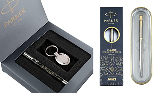 Image of Parker Vector Spark Black Special Edition Roller Ball Pen Gift Set - with Round Key Chain Moments Classic Gold Trim Ball Pen (Silver)