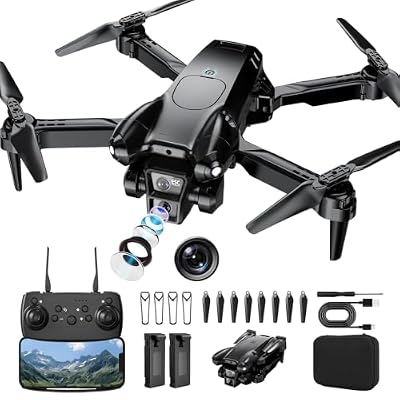ASFSFQ Drone with Camera 1080P HD,Mini Drone for Beginners Kids Adults,Foldable RC Quadcopter with Stable Hover,Trajectory Flight,One Key Take Off/Land,2 Batteries,Toys for Boys and Girls (Black)