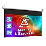 Akia Screens 110 inch Projector Screen Pull Down 16:9 Manual, Ceiling Mount or Wall Mount Retractable Projection Screen with 10 inch Bracket White, AK-M110H1 and AK-ZLB10W