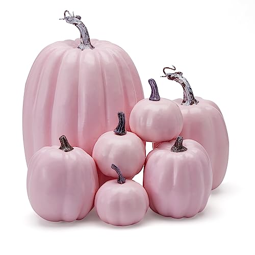 Kouoybt Halloween Artificial Pumpkins Foam Pumpkins Faux Pumpkins Decorations for Halloween Thanksgiving Home Party Supplies (Pink, One Size)
