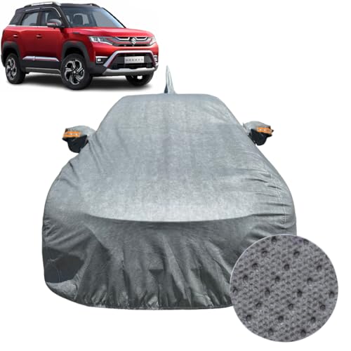 Image of ACTURATE Car Cover For Maruti Suzuki Brezza (2022-2025) | 100% Waterproof Cover with Antenna & REFLECTIVE Mirror Pockets | Dustproof, Scratchproof, Heatproof Brezza Car Cover | (Durable Fabric) | GREY