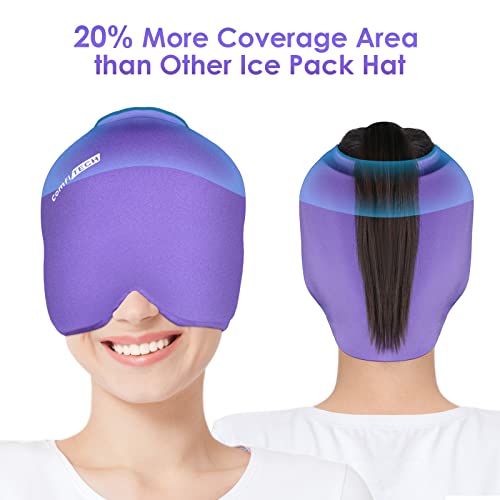 Image of ComfiTECH Head Ice Pack Wrap Cold Cap Cooling Gel Hat, Purple, L | Remains Pliable Frozen, Cold Compress for Head, Sinus Tension, Stress and Puffy Eyes