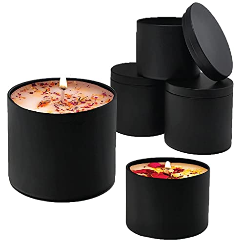 LEXONIX 24pcs All Black 8oz Candle Tins Candle Making Supplies Candle tin Set Candle containers Empty Candle Jars, Edgeless Cylinder Design Candle tins for Making Candles, Candle Jars