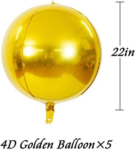 TONIFUL 8pcs Hangable Gold 4D Round Sphere Foil Mylar Balloon 22inch Large Aluminum Film Balloon Gold Mirror Metallic for Birthday Party Wedding Bridal Shower Decoration Christmas New Year Supplies - Image 4