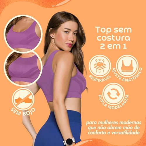 SELENE Top Sem Bojo Fitness Regata Academia Feminino Adulto, Roxo, G