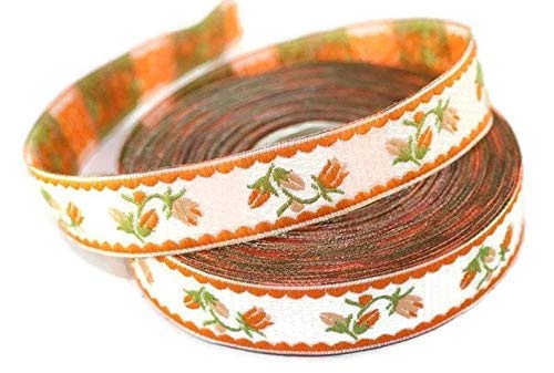 Ruban jacquard orange-blanc à coudre pour réparer un vêtement ou décorer un abat-jour de 35mm