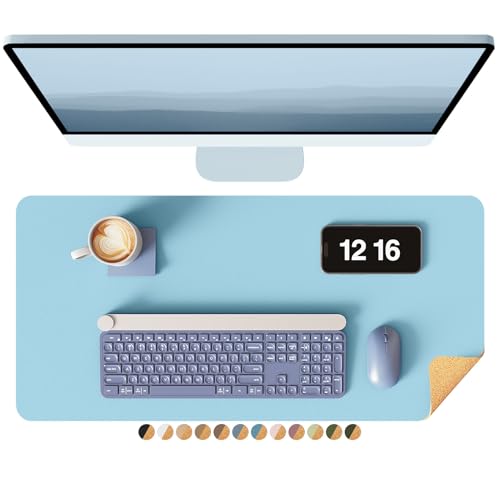 YSAGi Double-Sided Desk Pad, 23.6"x13.7" Leather Desk Mat, Eco Cork Desk Pad Protector, Large Mouse Pad for Desk, Waterproof Desk Blotter Pad, Desk Wr