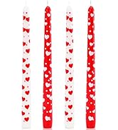 Valentine's Day Taper Candles 10 Inch Tall Set of 4 Unscented Red Heart Candlesticks Unique Valen...