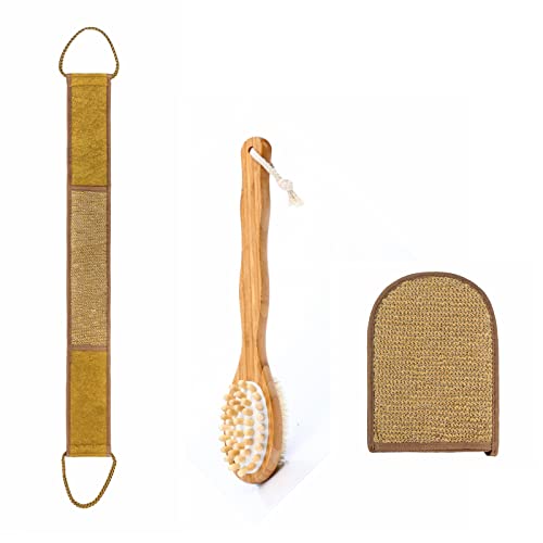 KJK Brosse pour Corps ,Gratte Dos, Gant Exfoliant Naturel Hommes Femmes Enfants Doux Confortable Lave Dos Eponge Chanvre Luffa Exfoliation de Peau ,3 pcs pour Corps Dos et Visage Cover