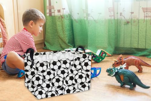 Image of Essme Rectangular Soccer Baskets,Kids Storage Box, Easter Basket for Girls with Handles for Room Decor, Book Bins,Shelf Basket.( Soccer basket)