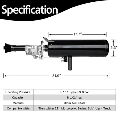 Image of Taelakeni 8L Tire Bead Seater Air Bead Blaster Tool Trigger Seating Inflator for Cars ATV, Black