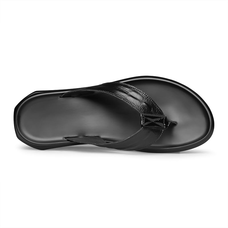 Men's Black Genuine Leather Flip Flops, Casual Summer Flats with Rubber Outsoles4