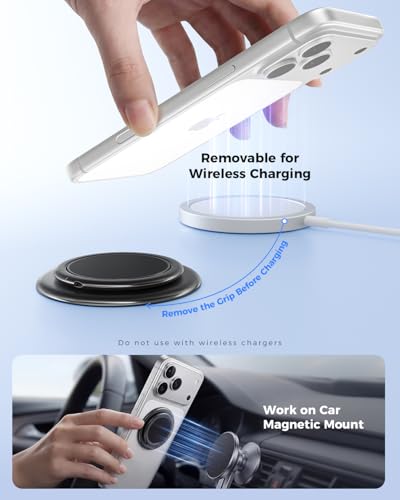 Image of SUPERONE Double-Sided MagSafe Phone Grip, Adjustable Magnetic Ring Stand | Removable Magsafe Accessories Phone Ring Holder and Kickstand, Compatible with iPhone 17-12 Series and MagSafe Case - Black