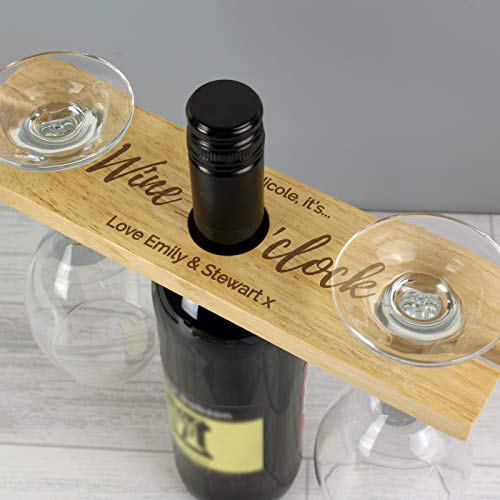 Custom Wooden Personalised Wine O Clock Bottle & Glass Holder