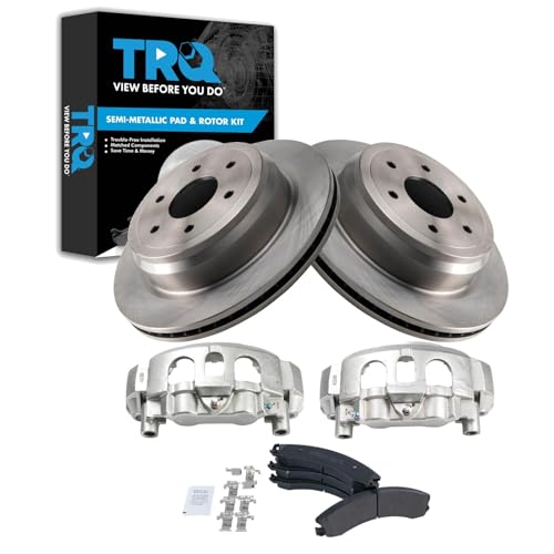Image of TRQ Rear Brake Pad, Caliper, & Rotor Kit Semi-Metallic Compatible with 2016-2021 Nissan Titan XD