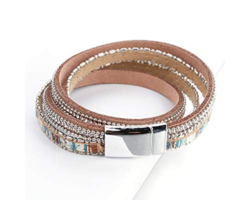 Image of Fesciory Leather Wrap Bracelets for Women, Boho Leopard Multi-Layer Crystal Beads Cuff Bracelet Jewelry