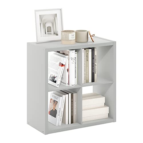 Image of Furinno Cubicle Open Back Decorative Cube Storage Organizer, 4-Cube, Light Grey