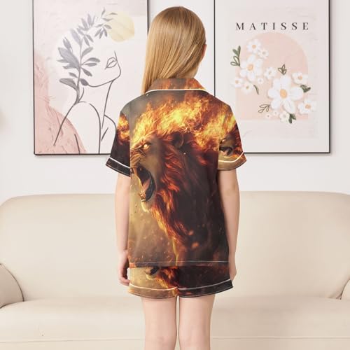 ALAZA Lion Flame Fire Animal Satin Pajamas Set Short Sleeve Button Down Sleepwear Summer Pjs 2 Piece4