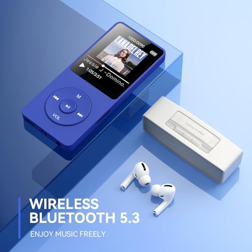 Image of Cason 16GB Mini MP3 Music Player with Bluetooth 5.4, Video Playback & Voice Control Earphones,Pocket-Sized MP3 Player for Music,Voice Recording,FM Radio -Expanded Up to 128GB (Blue)