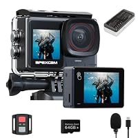 Apexcam X80Pro Action Cam 4K60FPS 64MP mit Doppelbildschirmen 40m wasserdichte Unterwasserkamera EIS Stabilisierung WiFi Vlogging Camera mit 2x1350mAh Akkus,einem externen Mikrofon und Zubehör-Set – Ansicht 1