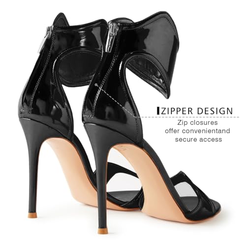 Image of Women's Metallic Open Toe Heels Sandals Back Zipper Dressy Heels Ankle Strap Heels for Party Wedding