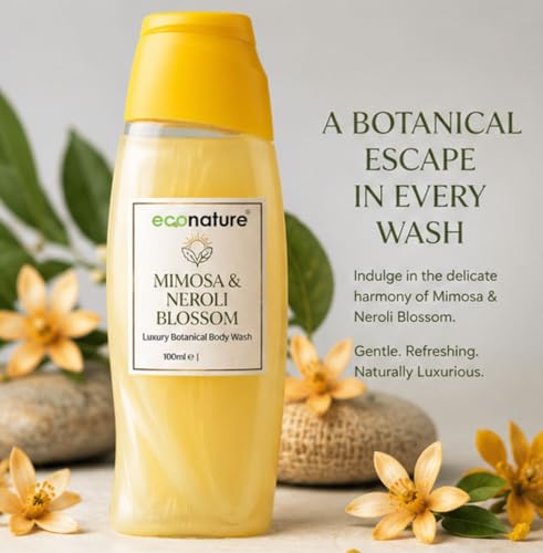 Image of Econature Shower Gel & Body Wash for Men & Women | Peach & Avocado, Mimosa & Neroli Blossom, Blackcurrant & Bearberry Variants | Refreshing & Moisturizing Bath Gel | All Skin Types (Mimosa & Neroli Blossom Body Wash)