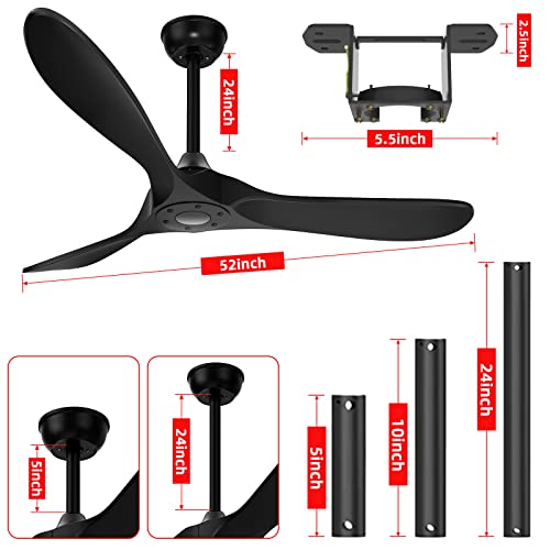 Alescu Ceiling Fan 52" With Remote Control,Modern Reversible Dc Motor For Patio Bedroom Living Room Outdoor Ceiling Fans Black #TOP2