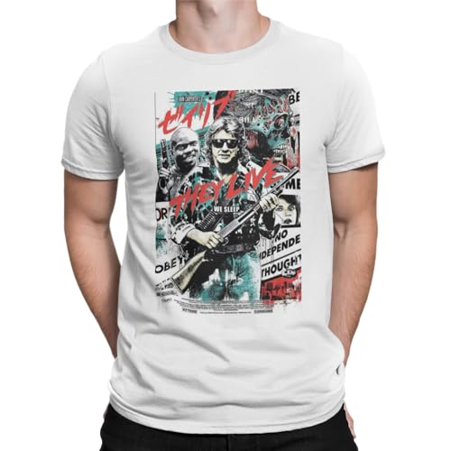 Image of DesignTshirtsDirect They Live T Shirt tee top t-Shirt Film Movie Horror sci fi Funny Cartoon Birthday Gift Joke Graphic Music Concert Vintage 1 (UK, Alpha, L, Regular, Regular, White)