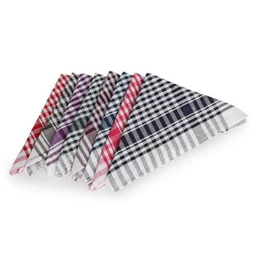 Image of DNR'S R-SHINE Kitchen Duster Wet Dry Cotton Cleaning Cloth /Mop Dish Towels, Cotton Checkered Pattern, Set of 4, 16 x 24 Inch
