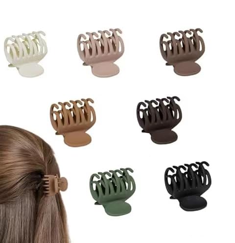 7 Pcs Small Hair Claw Clips – Neutral Color Clips with Double Row Teeth, Sturdy & Stylish Clip for Thin Hair, Secure Grip for Updos & Daily Accessories