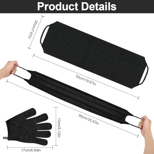 AYBUY Zestaw rękawic do szorowania ciała, 2 x rękawice złuszczające i 1 peeling do pleców, ściereczka złuszczająca do ciała ręczniki złuszczające ciało dla mężczyzn, rękawice złuszczające / prysznic