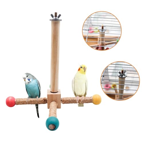 Image of 2 Pack Bird Stand Perch Toy, Interactive Wooden Rotating Parrot Perch for Bird Cage, Enrichment Parakeet Toys, Cage Accessories for Budgies, Cockatiels, Lovebirds, Canaries, Finches, Other Small Birds
